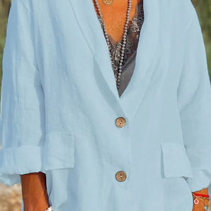 Airy Linen Jacket with Button Placket - Summer Lightweight Outerwear