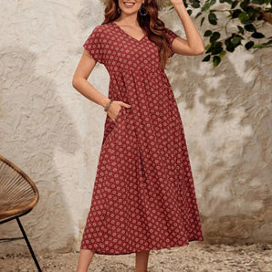 Airy Maxi Summer Dress | A-Line Cut, Vintage Print & Pockets